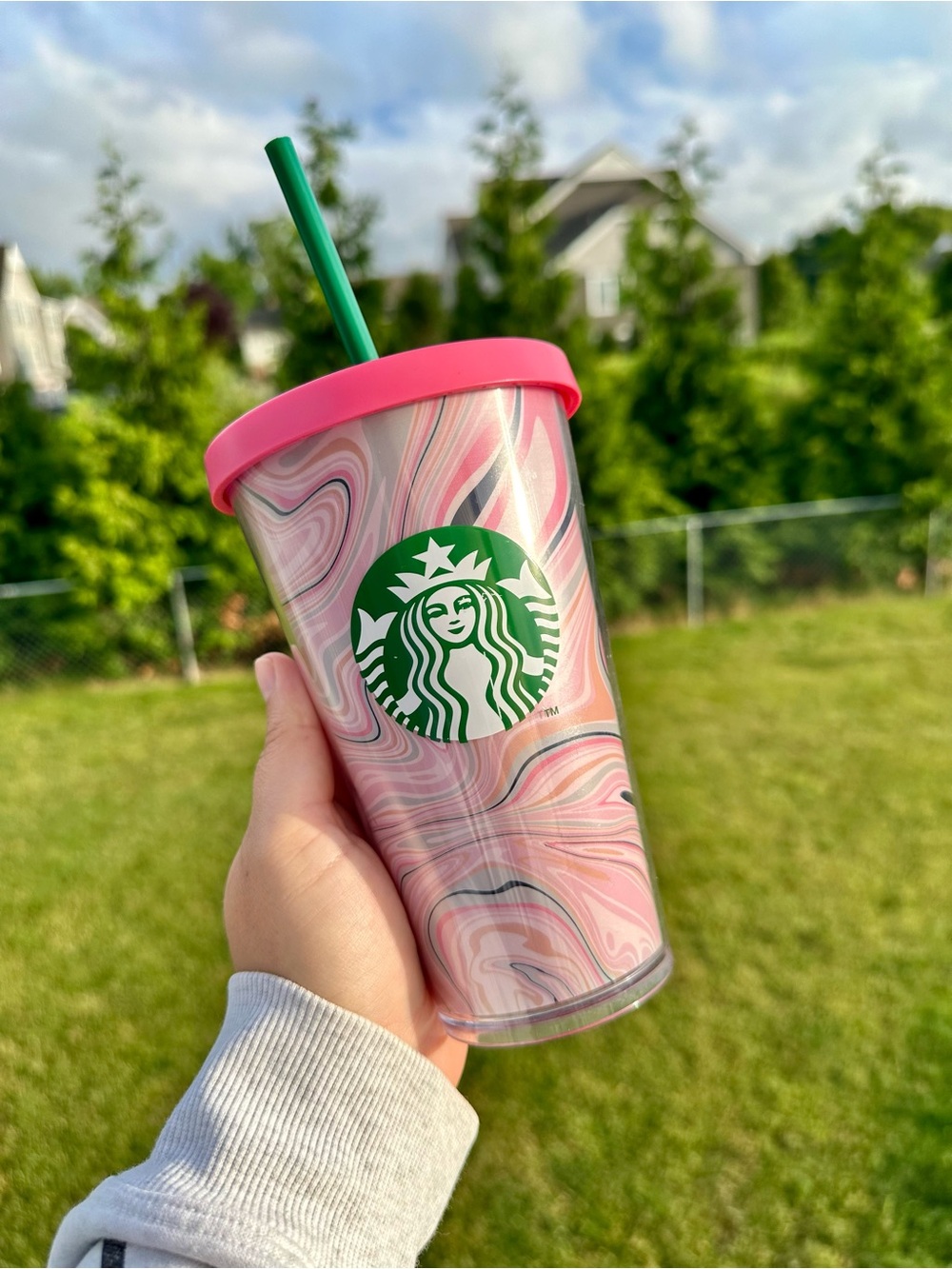 Starbucks | 2018 Pink Swirl Heart Cold Cup Tumbler | Size Grande 16 oz
